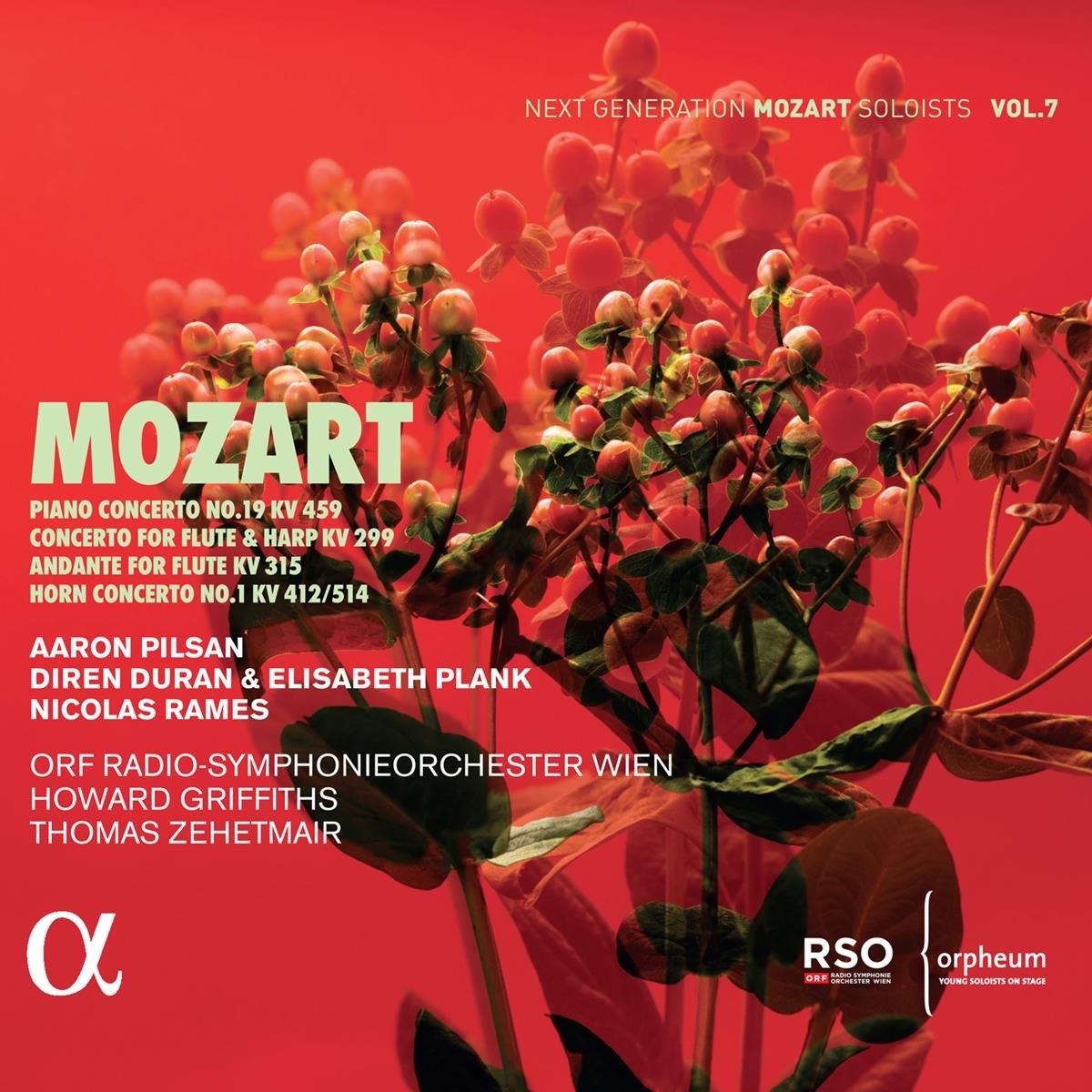 Afbeelding van Aaron Pilsan, Diren Duran & Elisabeth Plank, Nicolas Ramez, ORF Radio-Symphonieorchester Wien, Howard Griffit - Mozart: Piano Concerto No.19 KV 459 | Concerto For Flute & Harp KV 299 | Andante For Flute KV 315 | Horn Concerto No.1 KV 412/514