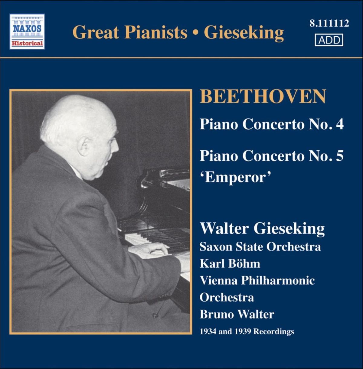 Afbeelding van Walter Gieseking, Vienna Philharmonic Orchestra, Bruno Walter - Beethoven: Piano Concertos Nos. 4 & 5