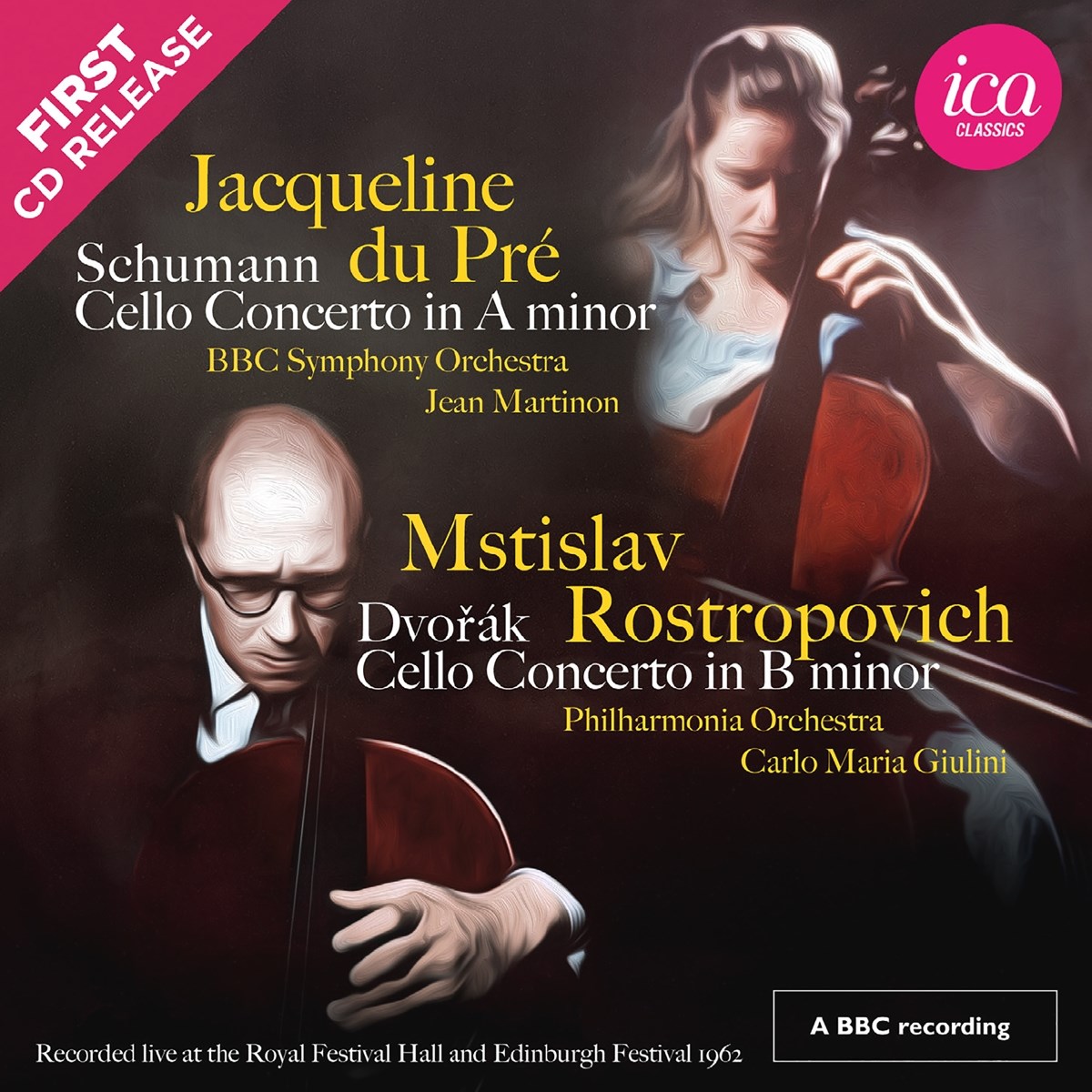 Afbeelding van Jacqueline Du Pré, Mstislav Rostropovich, BBC Symphony Orchestra, Jean Martinon, Philharmonia Orchestra, Carlo Maria Giulini - Schumann & Dvořák: Cello Concerto In A Minor, Cello Concerto In B Minor