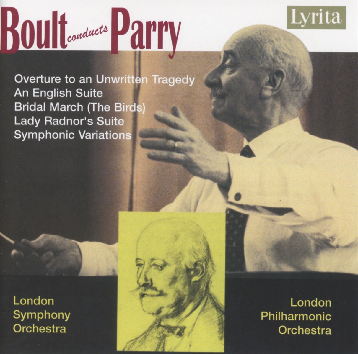 Afbeelding van London Symphony Orchestra, London Philharmonic Orchestra, Sir Adrian Boult - Parry: Overture To An Unwritten Tragedy | An English Suite | Bridal March (The Birds) | Lady Radnor's Suite | Symphonic Variations