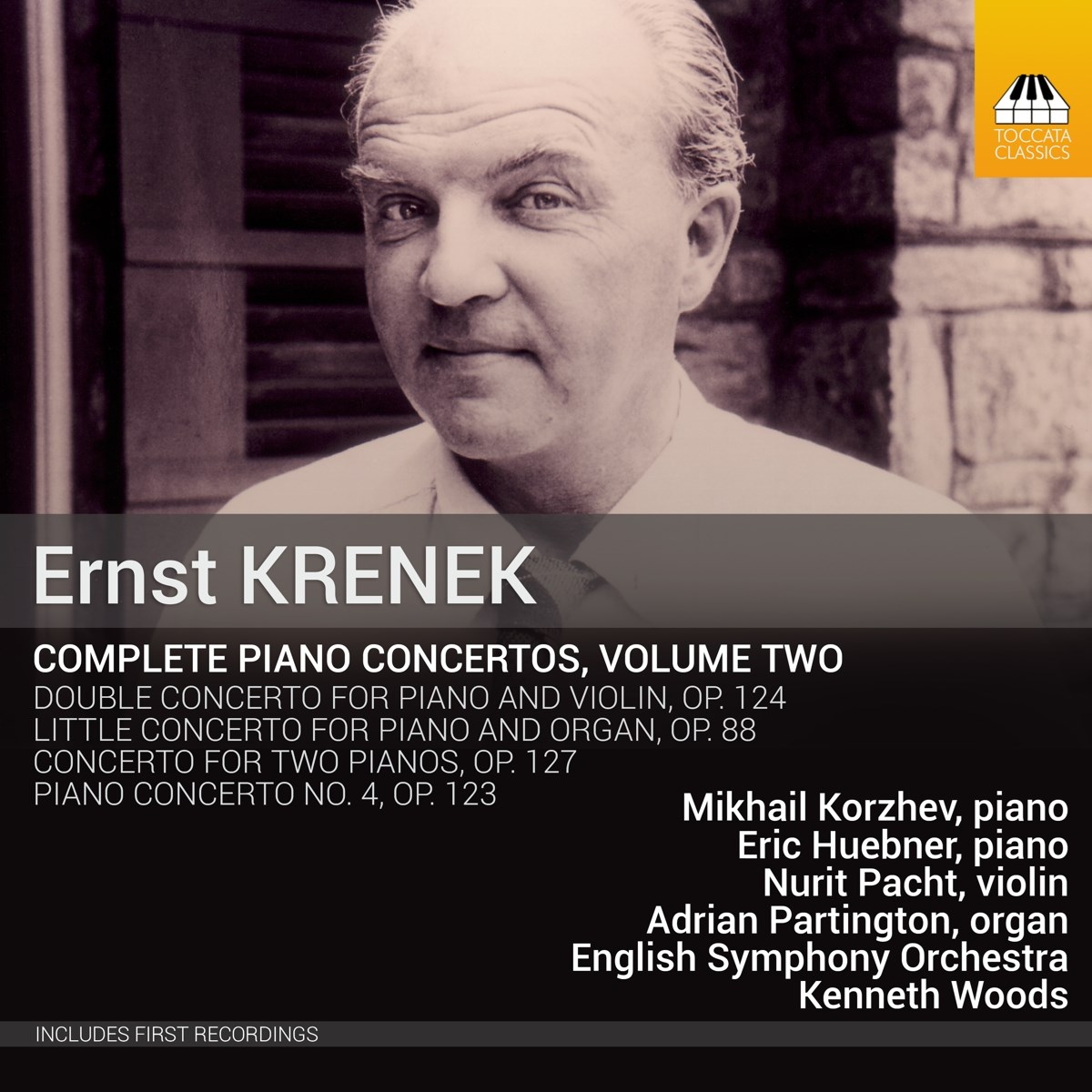 Afbeelding van Mikhail Korzhev, Eric Huebner, Nurit Pacht, Adrian Partington, English Symphony Orchestra, Kenneth Woods - Ernst Krenek: Complete Piano Concertos, Volume Two