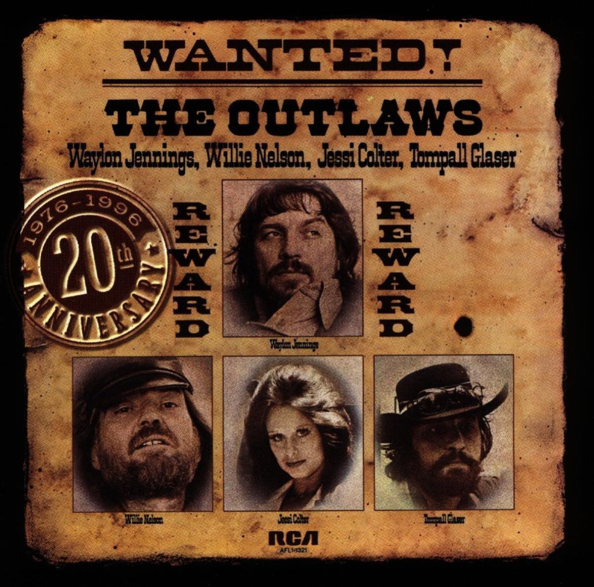 Afbeelding van Waylon Jennings, Willie Nelson, Jessi Colter, Tompall Glaser - Wanted! The Outlaws (1976-1996 20th Anniversary)