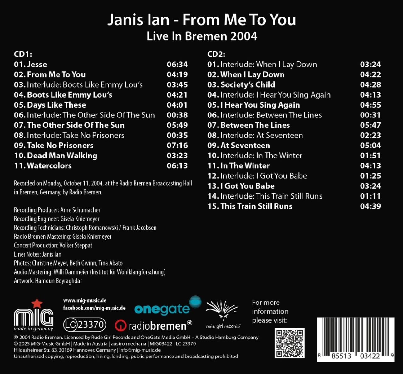 Janis Ian - From Me To You (Live In Bremen 2004)