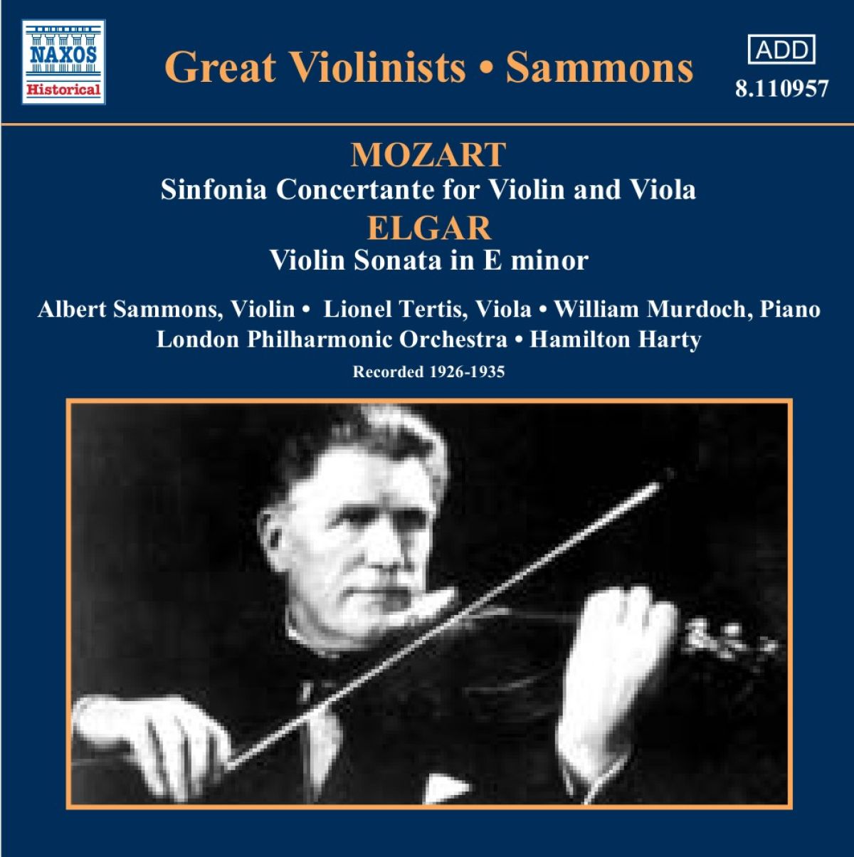 Afbeelding van Albert Sammons, Lionel Tertis, William Murdoch, London Philharmonic Orchestra - Great Violinists: Sammons
