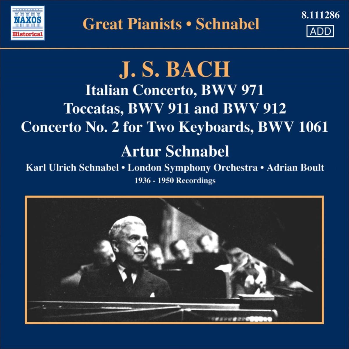 Artur Schnabel, Karl Ulrich Schnabel, London Symphony Orchestra, Adrian Boult - Schnabel Plays Bach