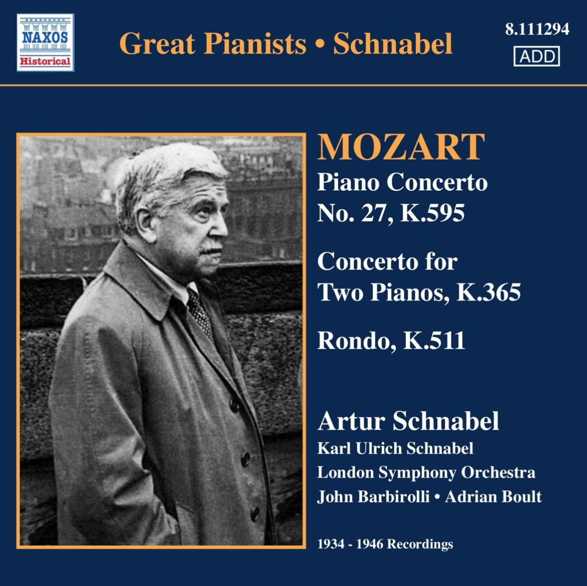 Afbeelding van Artur Schnabel, London Symphony Orchestra, Adrian Boult - Schnabel Plays Mozart