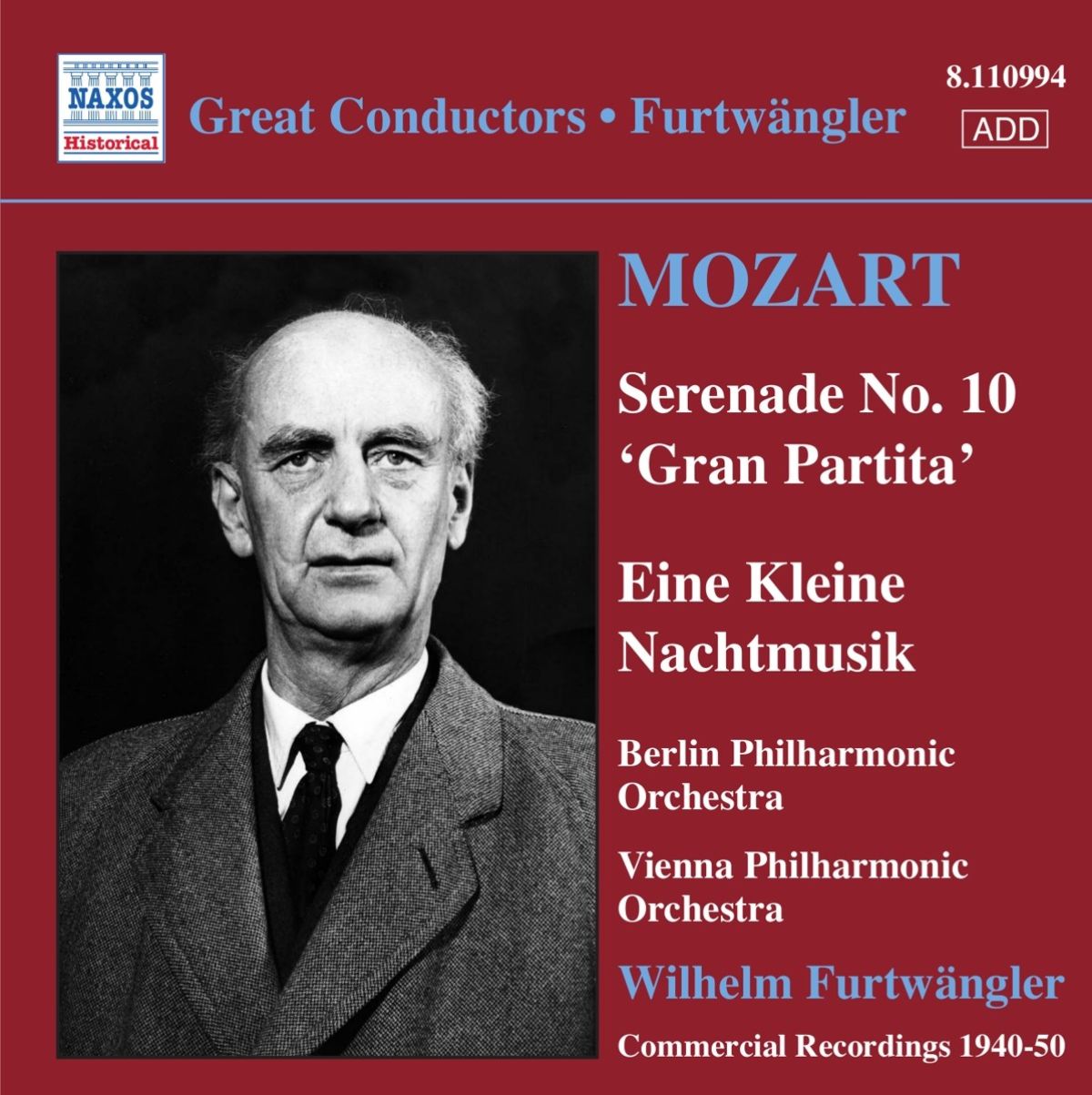 Afbeelding van Berlin Philharmonic Orchestra, Vienna Philharmonic Orchestra, Wilhelm Furtwängler - Mozart: Serenade Nr. 10 | Ein Kleine Nachtmusik