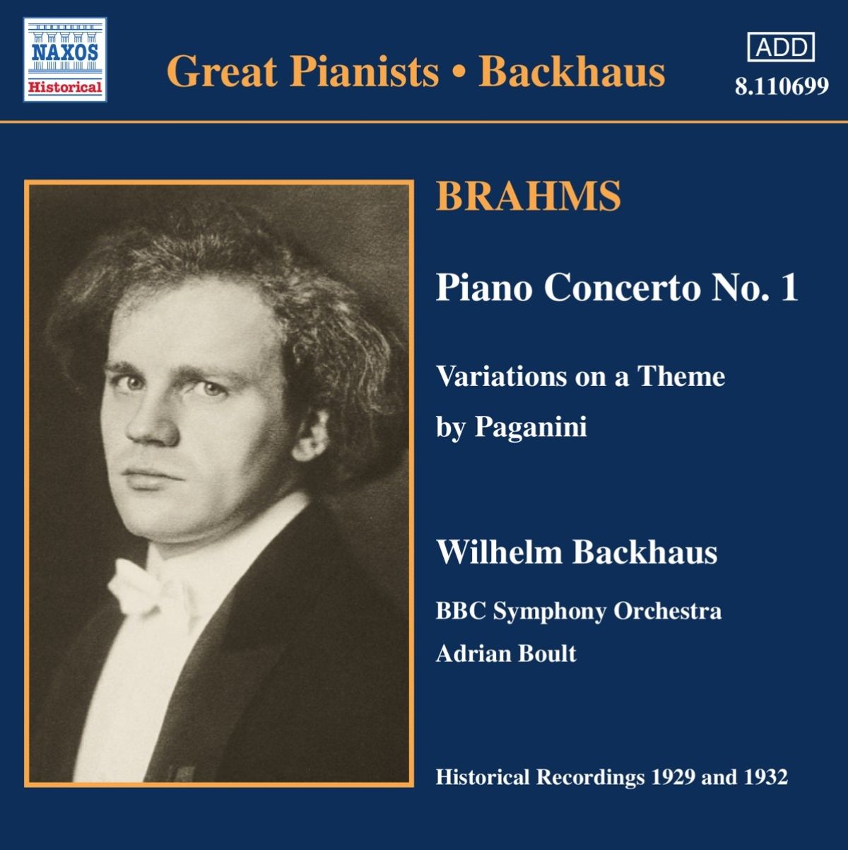 Afbeelding van BBC Symphony Orchestra, Wilhelm Backhaus - Brahms: Piano Concerto No.1 | Variations On